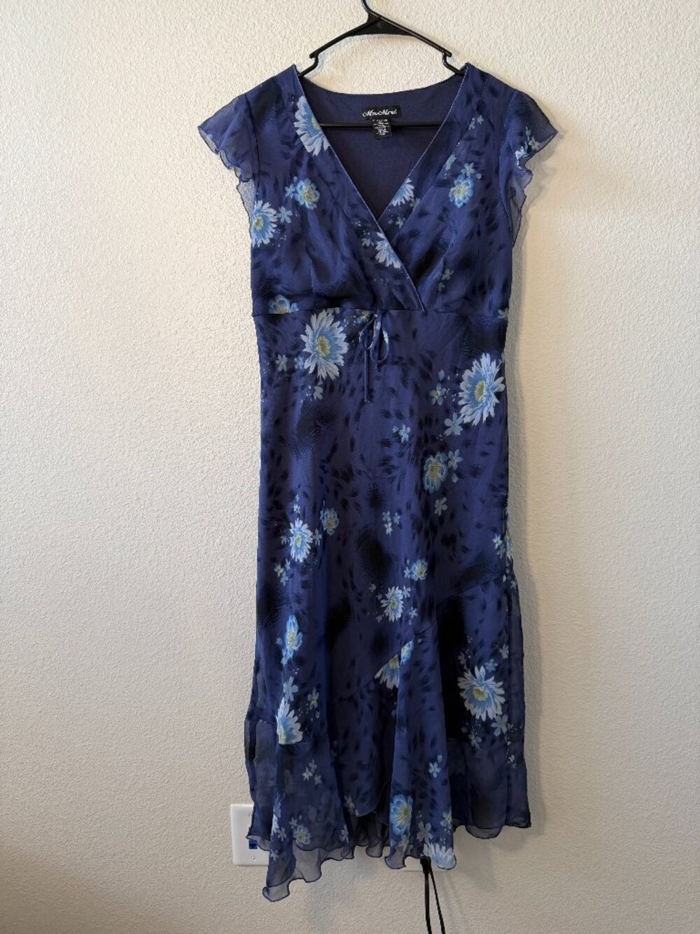 Vintage Meghan Matthews Navy Floral Cottagecore Wrap Dress Sz 12